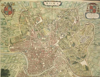 イタリアで印刷されたJoan BlaeuのTheatrum civitatum et admirandorum Italiaeからのローマの地図。