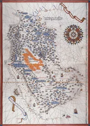 アラビア半島の地図、風配図、港と海岸の詳細、Atlas de Joan Martinesにて