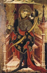 São Sebastião e Crucificação. c.1417-25 (têmpera sobre madeira)