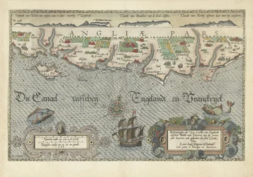 ワイト島とドーバーの間の南イングランドの海岸の地図 説明He der Zee Custen van Engelandt between Wicht ende Doueren (オブジェクトのタイトル)