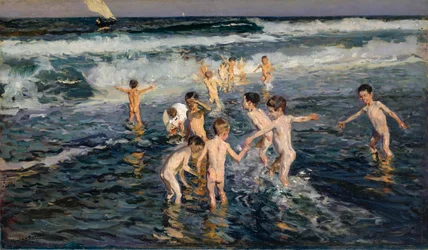 子どもたちを水浴びさせる、1899年