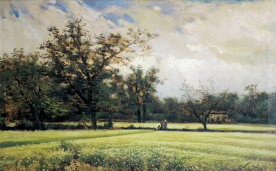 咲き誇るソバ。Joaquim Vayreda i Vila (1843-1894)の絵画。キャンバスに油彩、19世紀後半、スペイン美術。モンセラット美術館（スペイン）。