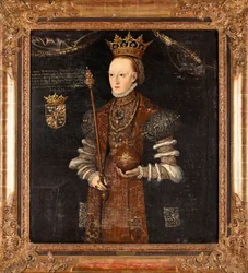 Marguerite Lejonhufvud (旧姓 Margareta Eriksdotter) (1516-1551) の肖像画、reine de Suede - Peinture de Johan Baptista van Uther (actif 1562-1597)、huile sur toile (102x90 cm)