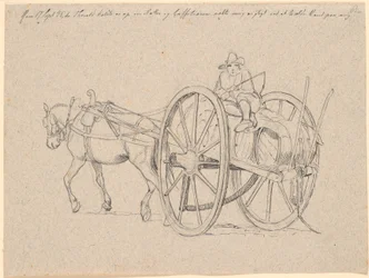 イタリアの農夫がワイン樽をカートに載せて町までドライブ