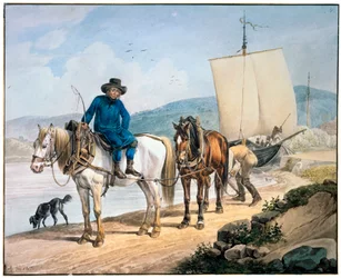 1817年の川での馬と荷車。