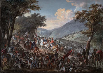 1815年7月、ヴォージュ山脈を通過する皇帝アレクサンダー1世（1777-1825）一行 - Hoechle, Johann Baptist (1754-1832) - 1825 - 紙に水彩画 - 70,9x99,7 - 個人蔵