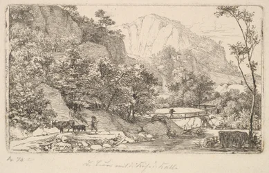 1818年、ベルヒテスガーデン近くのウンターベルクにいる牛と子牛の農民。
