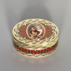 スナッフボックス、ドレスデン、c.1775-80、ミニチュアジュネーブ、c.1800（サクソンのハードストーン、ゴールド、エナメル）