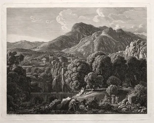 英雄的な風景：町と川のある風景、1799年。