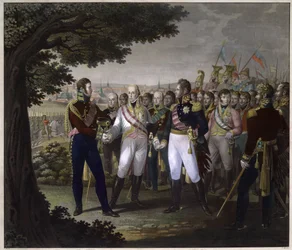 ロシア皇帝アレクサンドル 1 世 (1777-1825)、オーストリア皇帝フランソワ 1 世 (1768-1835)、プロイセン国王フレデリック ギヨーム (フレデリック-ギヨーム) 3 世 (1813 年 3 月 18 日、プラハ)ロシアとフレ