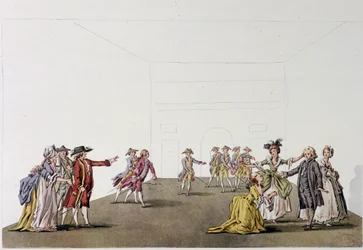 ドニ・ディドロの「家族の父」の最後の場面 - Fac simile - "Histoire generale illustree du theatre "のZiesenis, Coutellierの絵の後のエングレーヴィング。