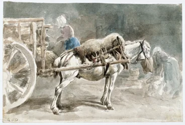 燕麦を食べる荷馬車馬