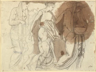 レリーフのように配置された 3 人の女性像。 三騎士）