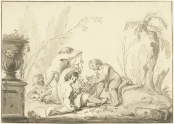 花のバスケットを持つ子供たちの寓意的な表現