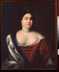 ロシアの女帝エカテリーナ1世の肖像 (旧姓マルテ・ヘレン・スカヴロンスカヤ (1684-1727)) (女帝エカテリーナ1世の肖像) - ヨハン・ハインリッヒ・ウェデキン (1674-1736) による絵画、キャンバスに油彩、18世紀初頭、ドイツ美術 18世紀 -状態 オープンエア