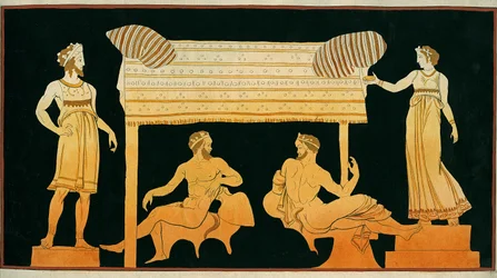 サテュロスはディオニュソスとデメテルの眼の下でリラックス、1796年頃（銅版画）