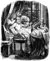 1840年にE.ダラーがドイツ人の歴史から描いた、ブランスヴィークでの死の前のライオンヘンリー
