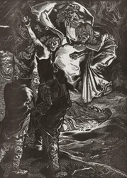 Macbeth e Banquo conhecem as três bruxas, século XX (gravura)