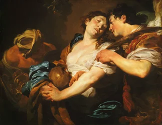 悔い改めた罪人が誘惑に背を向け、天使に救いの手のひらを差し出した。