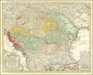 1744年、ヨハン・マティアス・ハーゼによるハンガリー王国を中心としたバルカン半島の地図