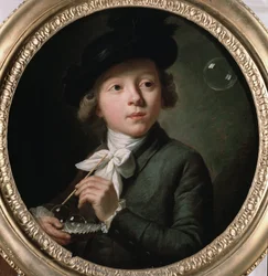 シャボン玉か、J.A.ローレンスの肖像か。メルキオール・ウィルシュ（1732-1798）による絵画。1784.ブザンソンの美術館