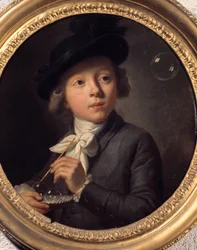 シャボン玉か、J.A.ローレンスの肖像か。メルキオール・ウィルシュ（1732-1798）による絵画。1784.ブザンソンの美術館