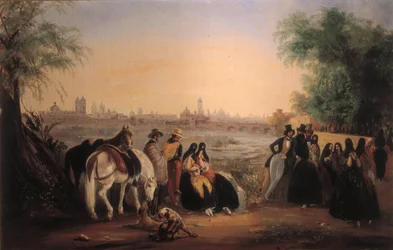 リマチ川沿いのリマの眺め。 Johann Moritz Rugendas (1802-1858) による絵画。 1843年。