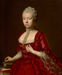 デラ・クローチェ、ヨハン・ネポムク（1736-1819）による男爵夫人ソフィア・カタリーナ・フォン・ブルケンタール、ニー・フォン・クロックナー（1725-1782）の肖像。 キャンバスに油彩、1790 年頃、寸法: 93x76 cm。 ブルケンタール国立博物館、シビウ