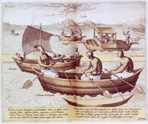 ゴアのボート、「Jan Hughen van Linschoten、彼の東西インド航海談話」、1579-92の図
