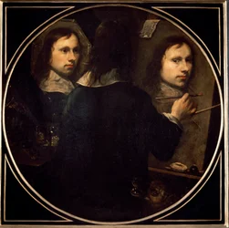 自画像。ヨハネス・グンプ（1626-?）による絵画、1646年、太陽、88.5 x 89 cm、フィレンツェ、ウフィツィ美術館