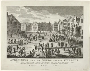 1787年、ユトレヒトのニューデを去る愛国者たち ユトレヒト内のニューデの画像。XV の間の夜、人けのない場所に現れた。 そしてXVI。 9 月 MDCCLXXXVII (オブジェクトのタイトル)