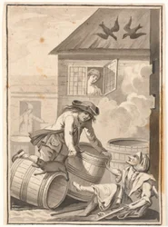 イェンス・ブロックとグニルド。 Ludvig Holberg のイラスト: Peder Paars 1772. (2 冊目、3 曲目)
