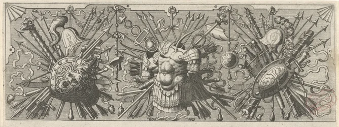 パノプリア。 ローマの腕を持つフリーズ、上部 Panoplia sev armamentarium… (シリーズタイトル)