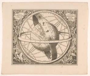 Hemelkaart van de aarde volgens het stelsel van Ptolemaeus 天球に囲まれた地球の位置（天体のタイトル）