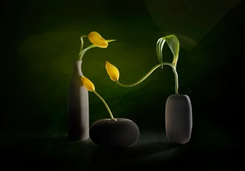 緑と黄色の花柄の花瓶