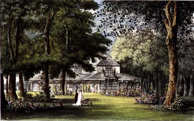 R.アッカーマン（1764-1834）の「芸術のリポジトリ」より「オールド・ウィンザーのエリザベス王女のコテージ」。