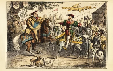 イングランドのヘンリー8世とフランスのフランシス1世との馬上での出会い（1520年6月7日、金の布の競技場にて