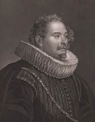 ドイツの彫刻家・出版者マルティン・エンゲルブレヒト（1684-1756）の肖像 ヴァン・ディックの絵画からD・J・パウンドがエングレーヴィング ペインのロイヤル・ドレスデン・ギャラリーより アルバート・ヘンリー・ペイン（H・ペイン ドレスデン・ライプツィヒ出版社）1840年頃の作品です。