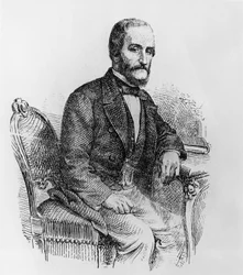 イタリアの政治家・経済学者、ラファエレ・ブサッカ・デイ・ガリドーロ（1810-1893）の肖像、エングレービング