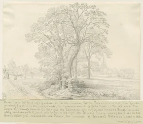 リッチフィールド-ストウ・プールの向こうの眺め：ペン画、nd [1826] （図面
