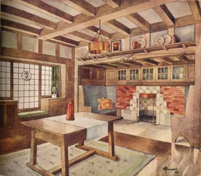 小さな家のリビングルームのデザイン」、1900年頃、1905年