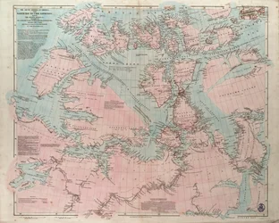 バフィン湾からバサースト岬に至るアメリカの北極海岸。1818年から1859年にかけて、イギリスの探検隊の将校たちによって探検された海岸と河川を示す。
