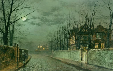 古いイギリスの家、雨上がりの月明かり、1883年