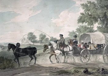1815年のウォータールーの戦いの後に戦場から負傷者を運ぶベルギーのワゴン