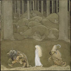 La Princesse et les trolls - The Princess and the Trolls - Bauer, John (1882-1918) - 1913 - Watercolour, Gouache on Paper - 25x25 - Nationalmuseum Stockholm