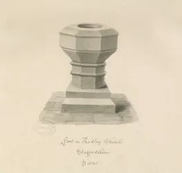 オードリー教会のフォント：セピア画、1840年