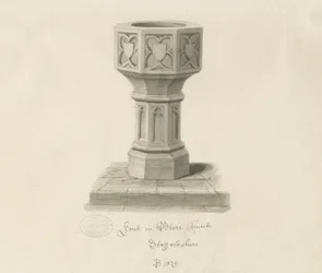 ブロア教会のフォント：セピア画、1839