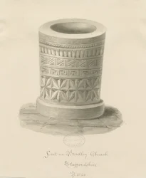 ブラッドリー教会のフォント：セピア色のデッサン、1842年