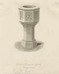 ブルウッド教会のフォント：セピア色の描画