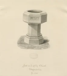 Lapley Churchのフォント：セピア色のウォッシュドローイング